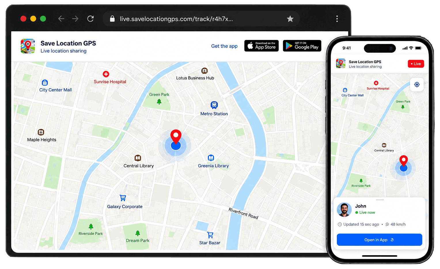 Live location tracking — mobile mockup view